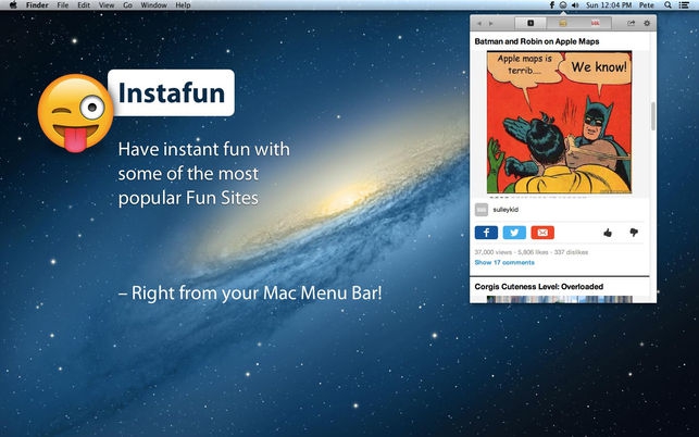 Instafun (โปรแกรม Instafun อ่านเรื่องตลก สนุกได้ทันใจ ผ่านเมนูบาร์​ บน Mac)