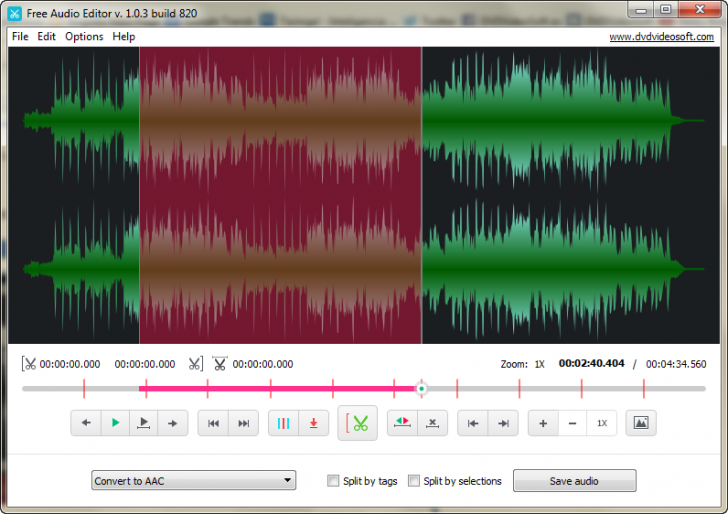 โปรแกรมตัดต่อเสียง DVDVideoSoft Free Audio Editor