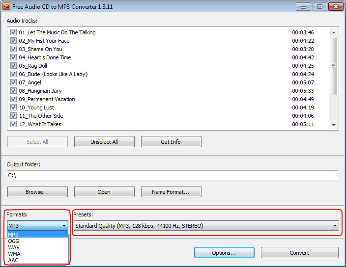 โปรแกรมแปลงไฟล์เสียง Free Audio CD to MP3 Converter