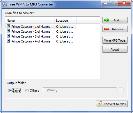 โปรแกรมแปลงไฟล์เสียง Free WMA to MP3 Converter