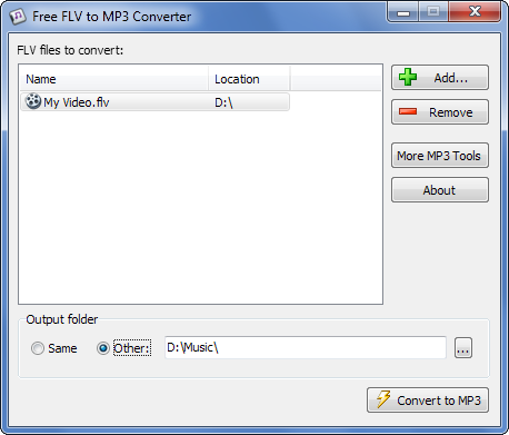 โปรแกรมแปลงไฟล์ Free FLV to MP3 Converter