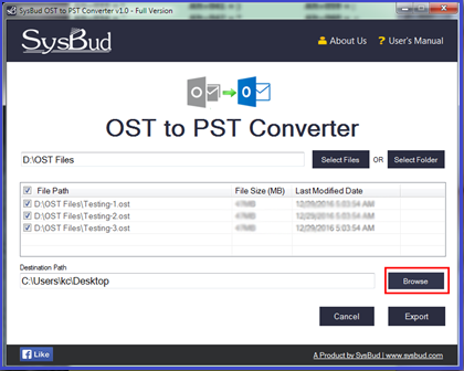 โปรแกรมแปลงไฟล์อีเมล SysBud OST to PST Converter