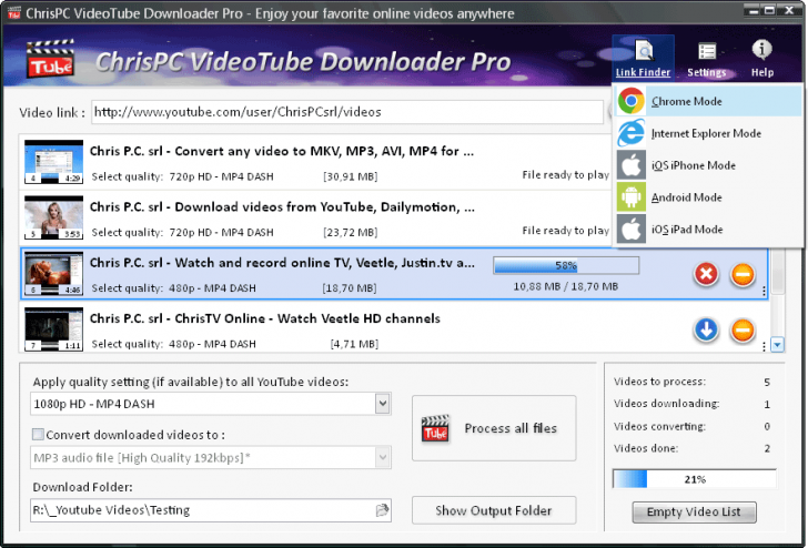 โปรแกรมโหลดคลิปวิดีโอ ChrisPC Free VideoTube Downloader