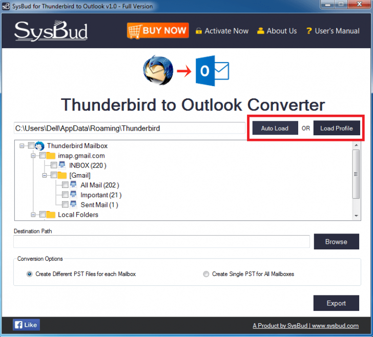  โปรแกรมแปลงไฟล์อีเมล SysBud Thunderbird to Outlook Converter