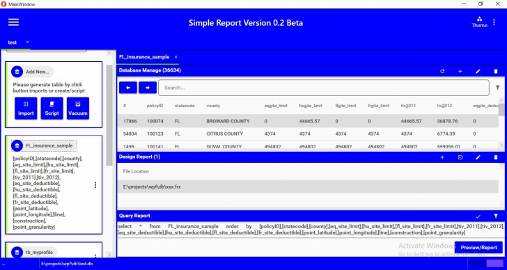 โปรแกรมสร้างตาราง และบริหารจัดการข้อมูล Simple Report