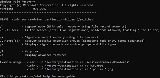โปรแกรมกู้คืนไฟล์ข้อมูลบนวินโดว์ Windows File Recovery