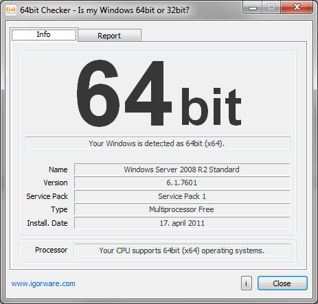 โปรแกรมตรวจสอบเวอร์ชันบิตของ Windows 64bit Checker