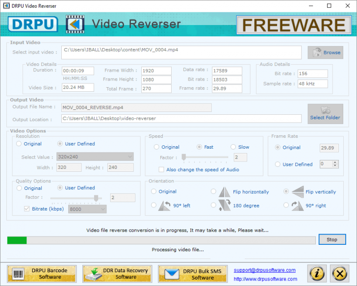โปรแกรมย้อนหลังวิดีโอ ทำวิดีโอย้อนกลับหลัง DRPU Video Reverser