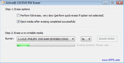 โปรแกรมล้างแผ่นลบข้อมูล Active@ DVD Eraser